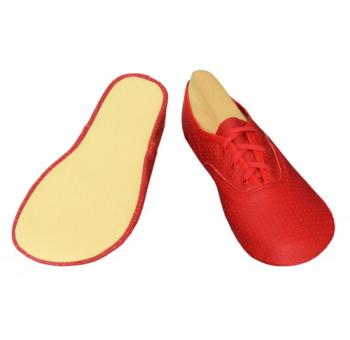 Barefoot cvičky šnurovacie koža perforovaná - podošva guma - červené